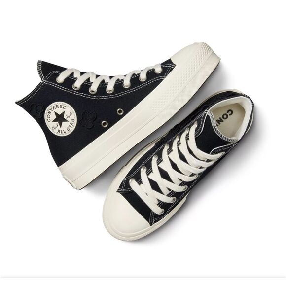 Converse Women Sneaker CTAS 3D Floral Black White Platform High-Top Black size 8